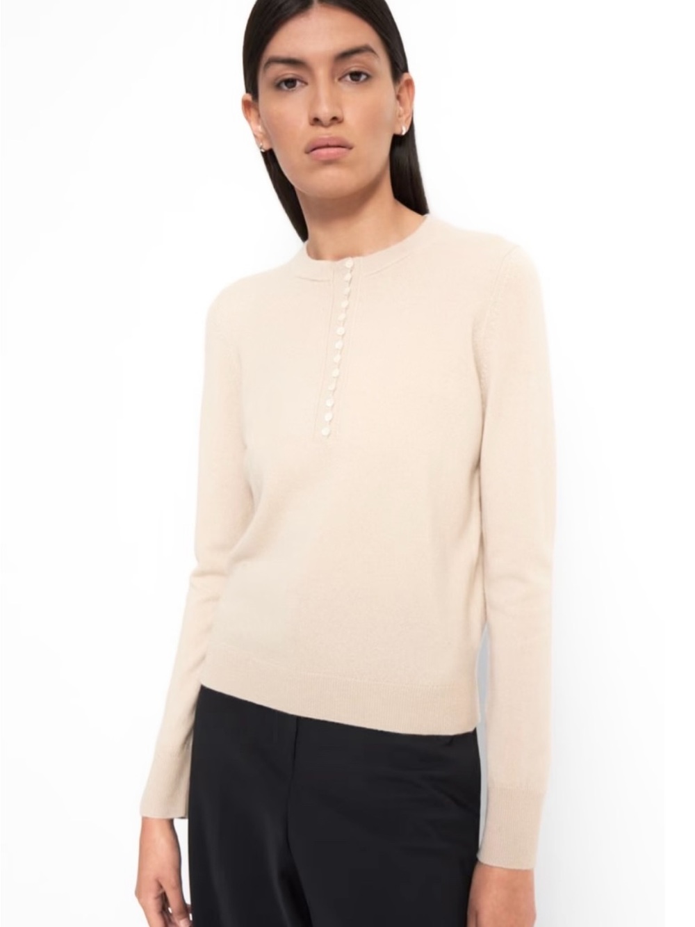 Theory 100% Cashmere Henley Sweater Cream Women’s Size Small